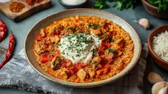 Yksinkertainen illallinen arkipäivänä: paistettu kana paprikalla ja riisillä.